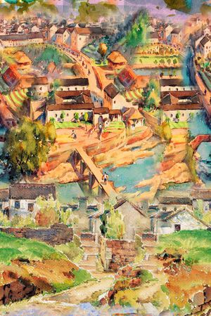 水彩 风景 欧美 连衣裙印花华亿平台图片