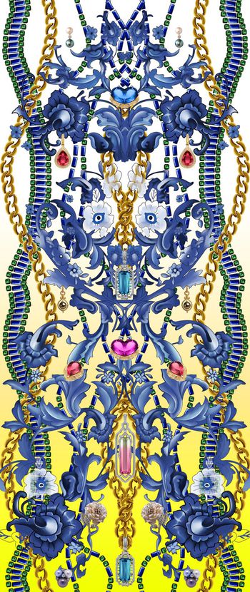 376468-欧式花纹连衣裙珠宝链条青金石绿宝石