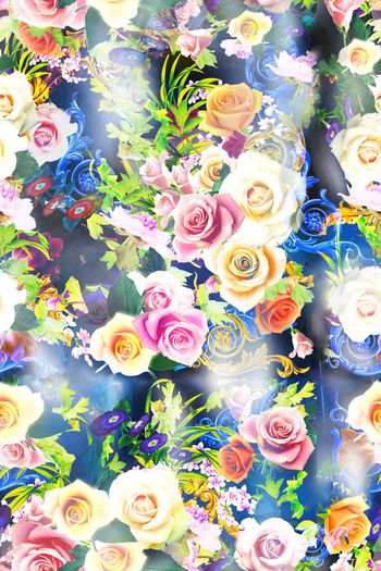 幻彩花卉组合印花华亿平台图片