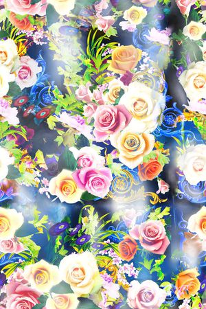 幻彩花卉组合印花华亿平台图片