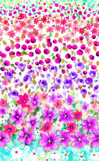 377403-HT水彩水果樱桃玫瑰春夏花卉