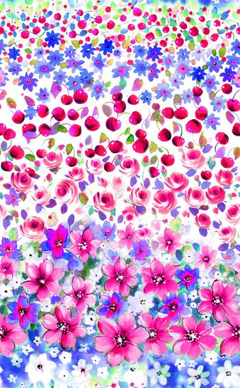 377405-HT水彩水果樱桃玫瑰春夏花卉