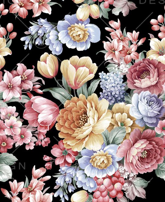 黑底大花印花华亿平台图片