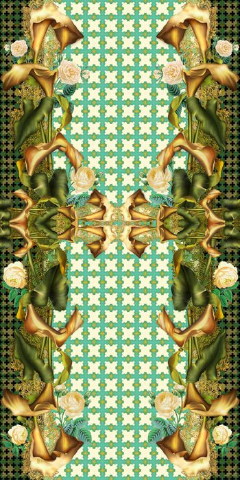 377649-欧式复古蕾丝百合花卉组合连衣裙