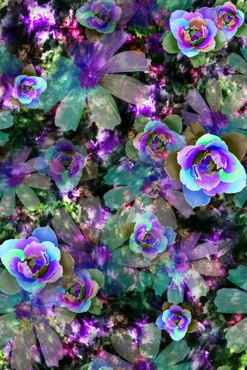 377814-七彩玫瑰花 印花