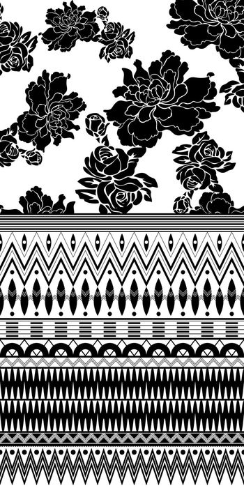 378301-民族风部落风黑白花卉组合图案-拼1