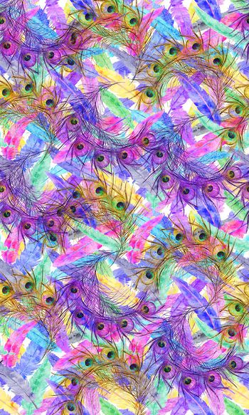 378307-水彩羽毛组合拼150X90