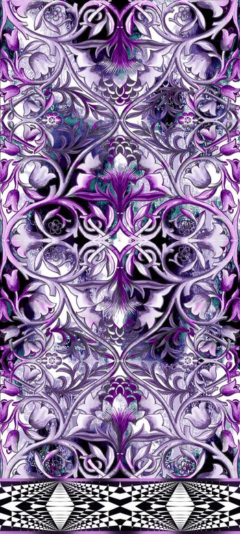 378314-复古欧式花纹靛蓝几何组合长巾长裙-