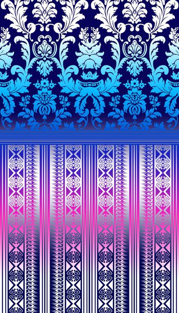 378432-欧式花纹时尚复古风渐变组合连衣裙