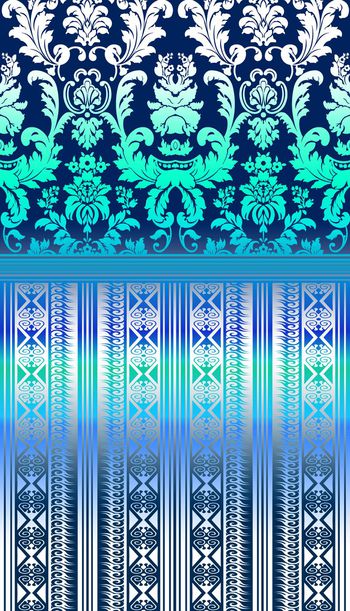 378433-欧式花纹时尚复古风渐变组合连衣裙