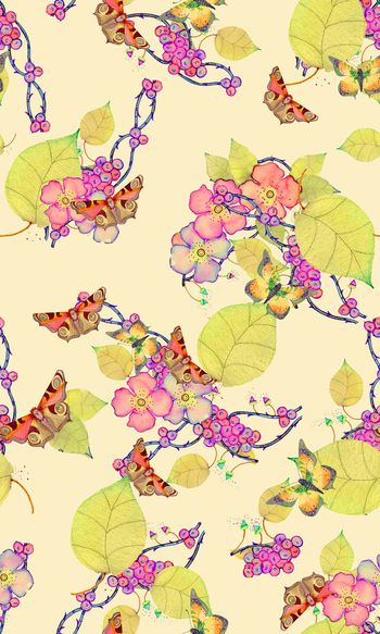 宫廷复古手绘水彩花卉印花华亿平台图片