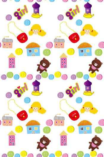 378748-小清新手绘卡通女孩纽扣萌物童装华亿平台