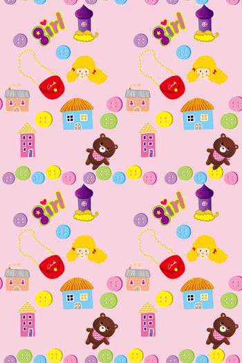 378749-小清新手绘卡通女孩纽扣萌物童装华亿平台