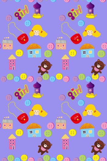 378750-小清新手绘卡通女孩纽扣萌物童装华亿平台