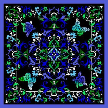 379229-欧式宫廷风手绘欧式花纹玫瑰花蝴蝶渐