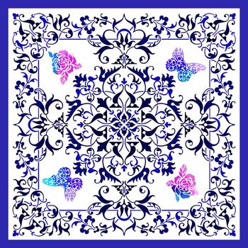 379230-欧式宫廷风手绘欧式花纹玫瑰花蝴蝶渐