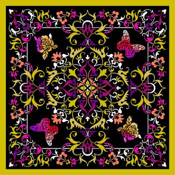 379231-欧式宫廷风手绘欧式花纹玫瑰花蝴蝶渐