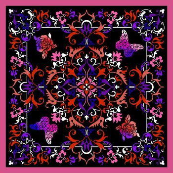 379232-欧式宫廷风手绘欧式花纹玫瑰花蝴蝶渐