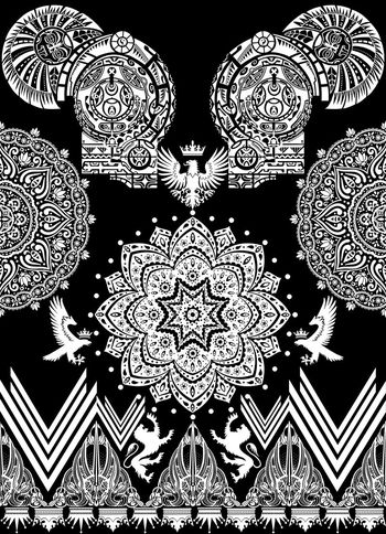 380065-民族风黑白色调古典图腾鹰和狮子潮流