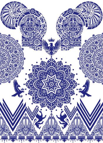 380066-民族风黑白色调古典图腾鹰和狮子潮流