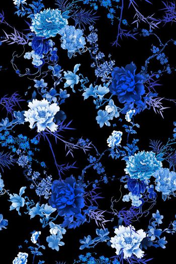 380070-中国风青花瓷风格青花牡丹梅花翠竹葡