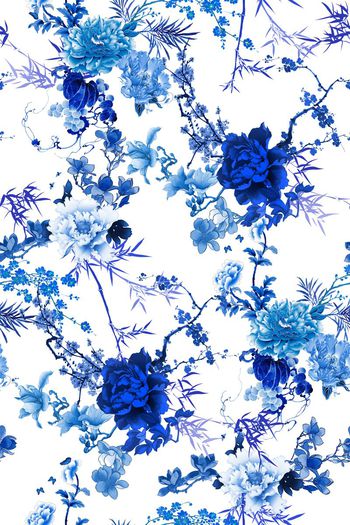 380071-中国风青花瓷风格青花牡丹梅花翠竹葡