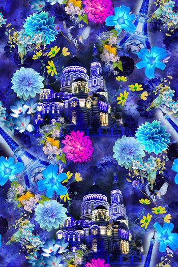 380824-休闲风埃菲尔铁塔欧式建筑花卉小鸟秋