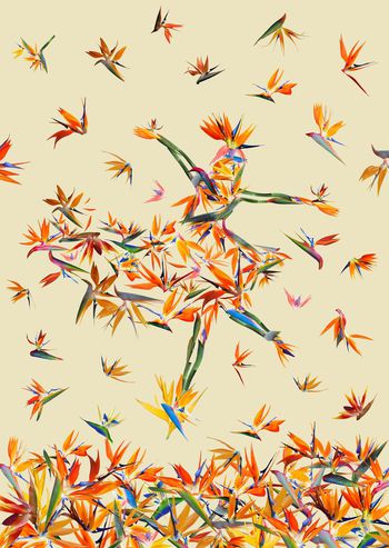 381119-时尚潮流抽象手舞足蹈 天堂鸟印花