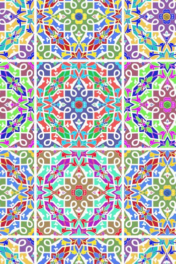 381172-民族风大牌风格手绘多彩欧式古典方格