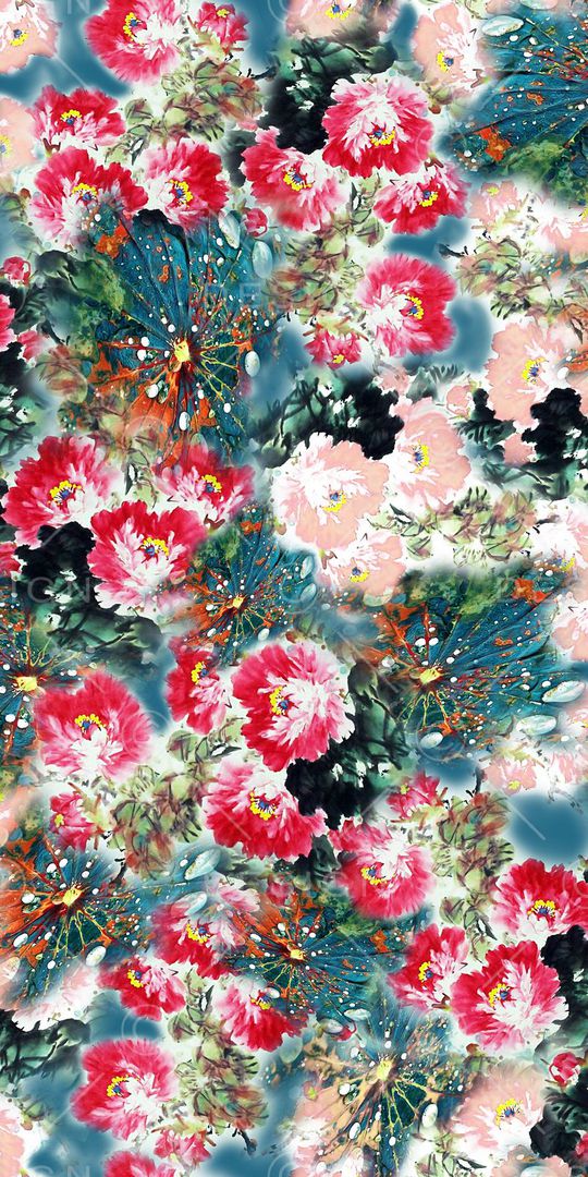 牡丹荷叶印花华亿平台图片