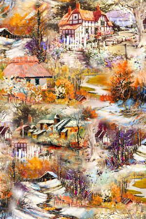 风景油画印花华亿平台图片