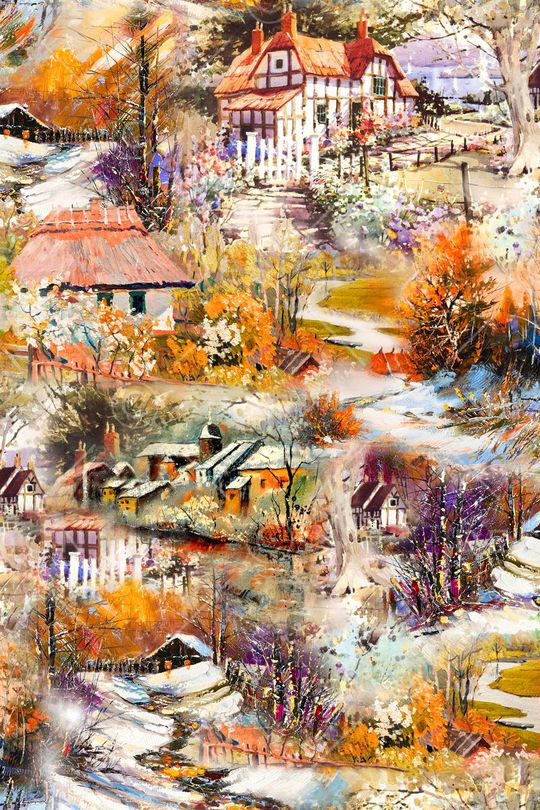 风景油画印花华亿平台图片