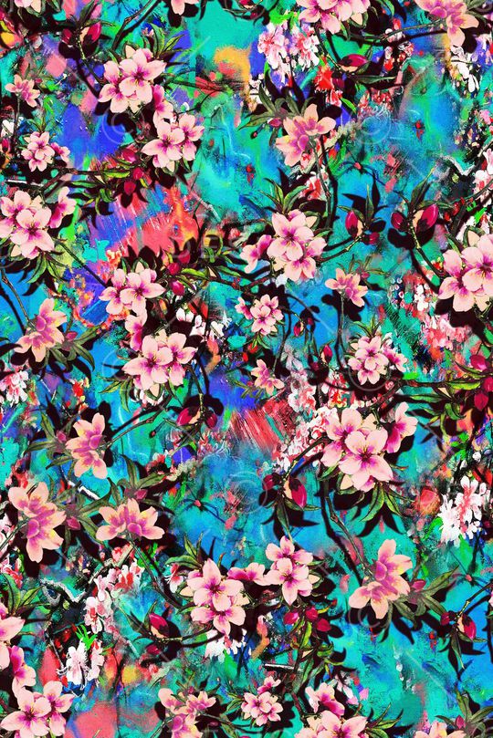 抽象 手绘 桃花印花华亿平台图片