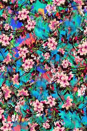 抽象 手绘 桃花印花华亿平台图片