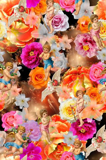 382207-文艺复兴欧式小天使朦胧3D花卉百合