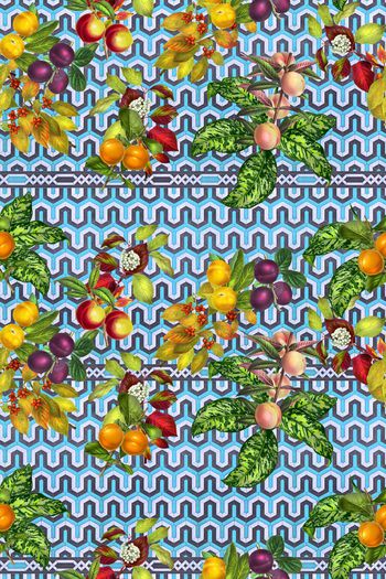 382952-热带风情几何图形热带水果男装衬衫花