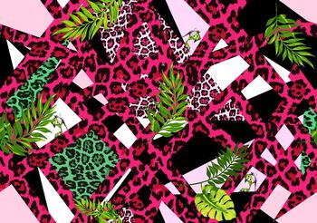 383460-多色豹纹 高跟鞋热带植物 元素