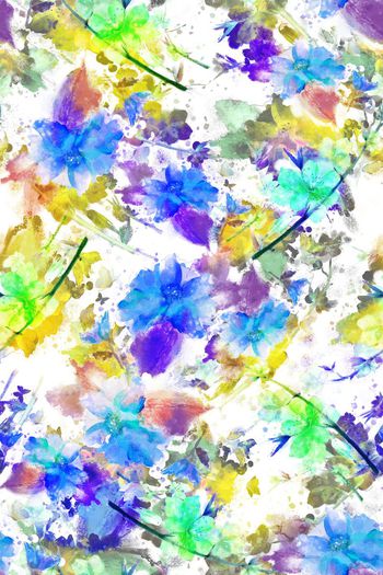 385408-写意水彩花卉白底花卉优雅女装华亿平台