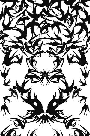 剪影燕子黑白印花华亿平台图片