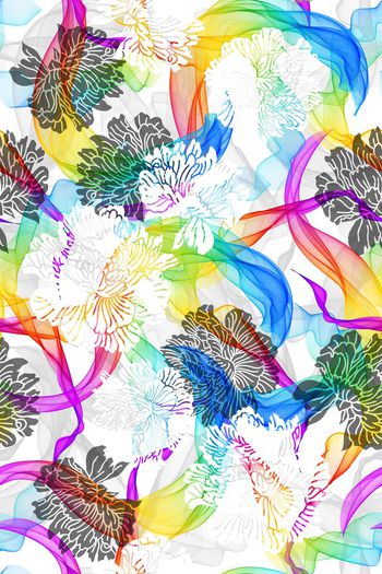 387331-抽象彩虹线条牡丹花数码华亿平台