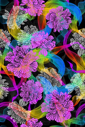 387332-抽象彩虹线条牡丹花数码华亿平台