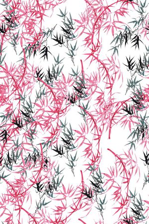 手绘水墨淡雅文竹印花华亿平台图片