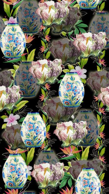 古董 花卉印花华亿平台图片