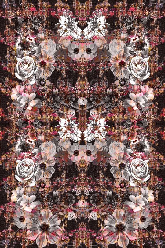 黑白花卉千鸟纹针织底纹印花华亿平台图片