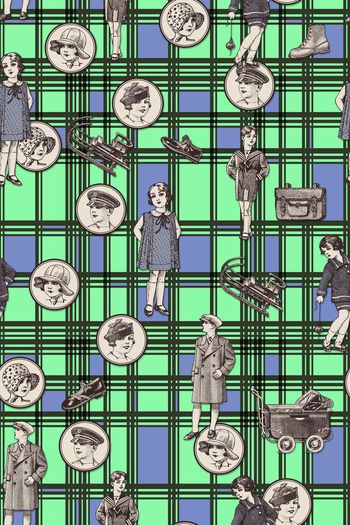 387864-休闲风俏皮风俗印花条纹格子欧美儿童