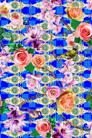 链条格子花卉印花华亿平台图片