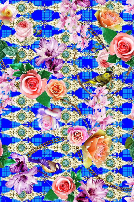 链条格子花卉印花华亿平台图片