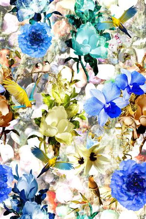 数码春天花卉印花华亿平台图片