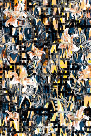 388448-热带色彩网点格子百合花卉女装印花