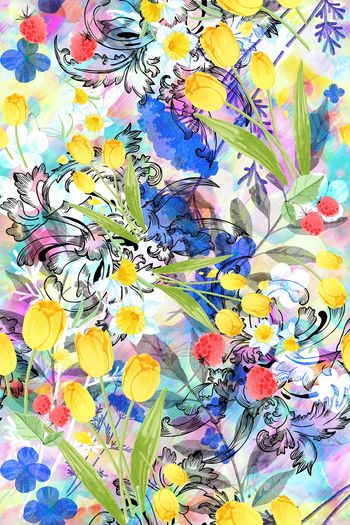 388624-春夏女装枝叶草莓水果清新郁金香组合